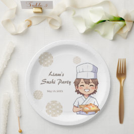 Plato De Papel Sushi Birthday Party Invitation with Cute Anime 