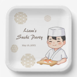 Plato De Papel Sushi Birthday Party Invitation with Cute Anime