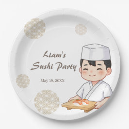 Plato De Papel Sushi Birthday Party Invitation with Cute Anime