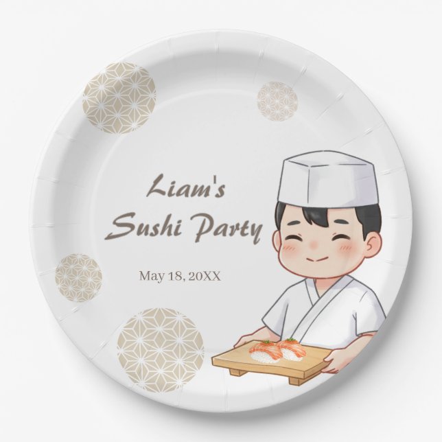 Plato De Papel Sushi Birthday Party Invitation with Cute Anime  (Anverso)