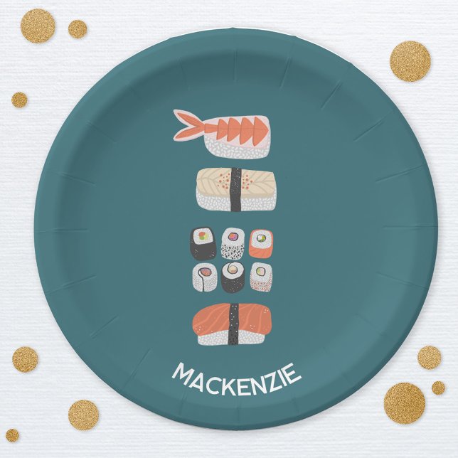 Plato De Papel Sushi japonés suave personalizado (Fun Japanese sushi personalized party paper plates)