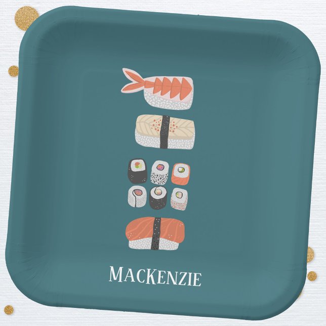 Plato De Papel Sushi japonés suave personalizado (Japanese food art sushi personalized paper plate)
