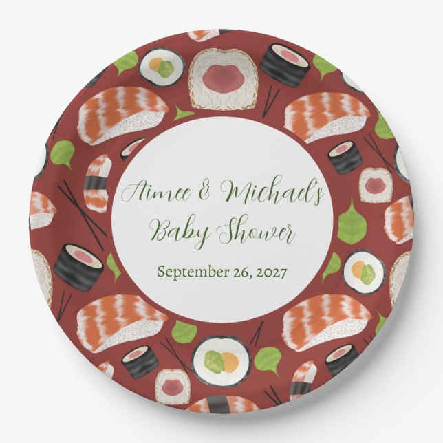 Plato De Papel Sushi Neutral Baby Shower (Anverso)