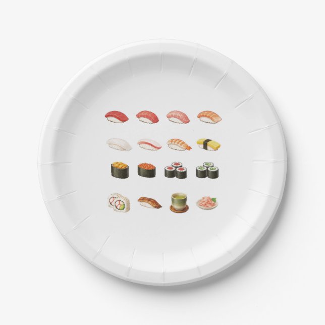 Plato De Papel Sushi Paper Plates – Japanese Food Party Design (Anverso)