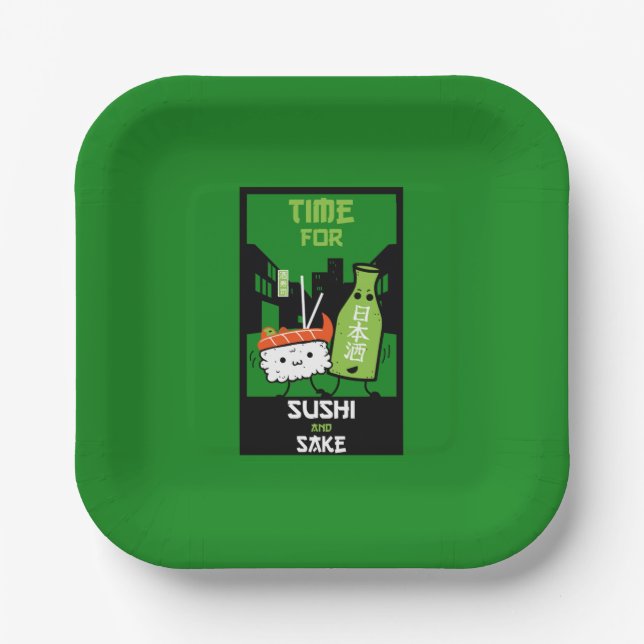 Plato De Papel Sushi Y Sake Foodies (Anverso)