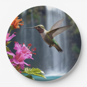 Plato De Papel "Susurros de la Naturaleza: Colibrí, Cascada