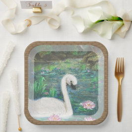 Plato De Papel Swan and Lilies (cuadrado)