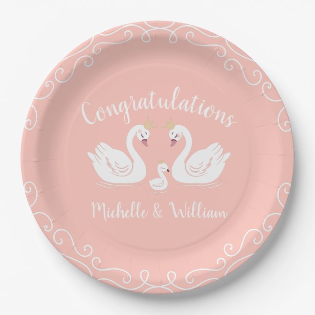 Plato De Papel Swan Baby Shower (Anverso)