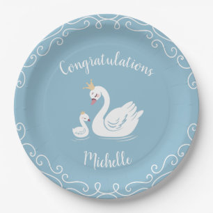 Plato De Papel Swan Baby Shower Vintage