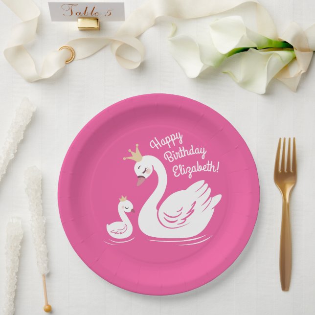 Plato De Papel Swan Fiesta de cumpleaños Baby Shower Pink (Boda)