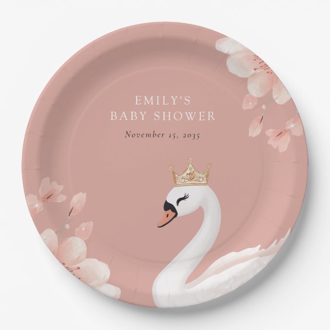 Plato De Papel Swan Little Princess Baby Shower (Anverso)
