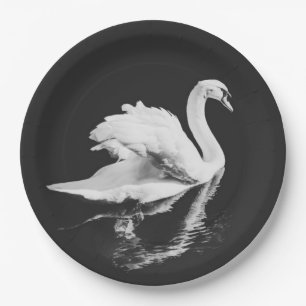 Plato De Papel Swan Natación Negro y Blanco