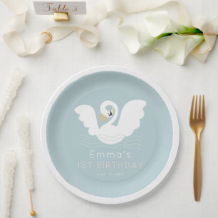 Plato De Papel Swan Princess Chica azul moderno Cumpleaños