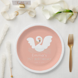 Plato De Papel Swan Princess Chica rosa moderno Cumpleaños