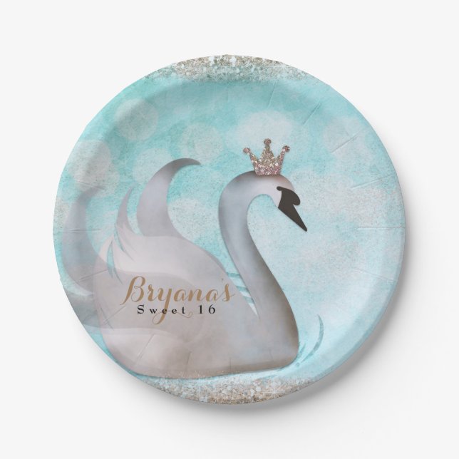 Plato De Papel Swan Princess Purpurina Fairy Tale Party (Anverso)