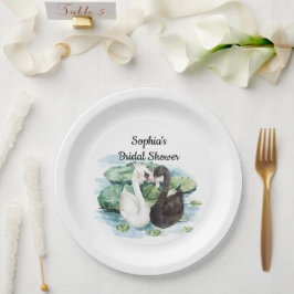 Plato De Papel Swans Water Lilies Lake Romantic Bridal Shower