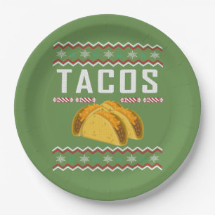 Plato De Papel Sweater Navidades Tacos Ugly