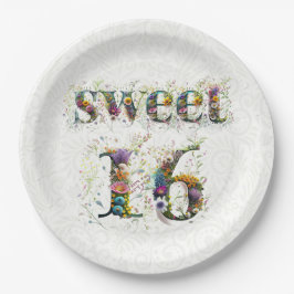 Plato De Papel Sweet 16 Happy Birthday Wildflowers Text