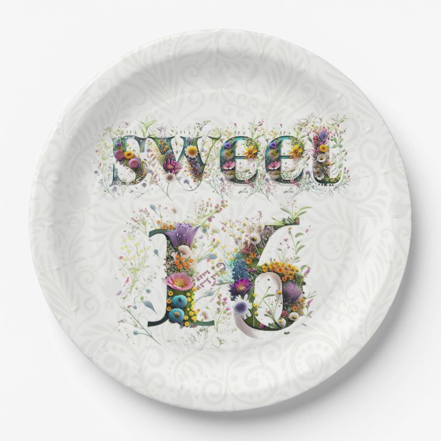 Plato De Papel Sweet 16 Happy Birthday Wildflowers Text (Anverso)