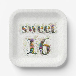 Plato De Papel Sweet 16 Happy Birthday Wildflowers Text