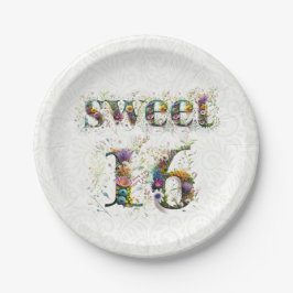 Plato De Papel Sweet 16 Happy Birthday Wildflowers Text