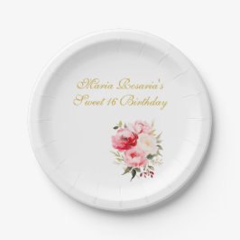 Plato De Papel Sweet 16 Personalized Floral Tableware