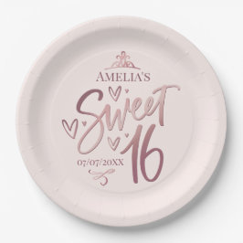 Plato De Papel Sweet 16 Sixteen rose gold