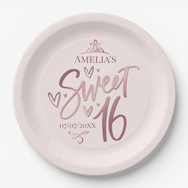 Plato De Papel Sweet 16 Sixteen rose gold (Anverso)