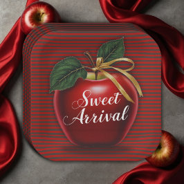 Plato De Papel Sweet Arrive Red Apple Baby Shower