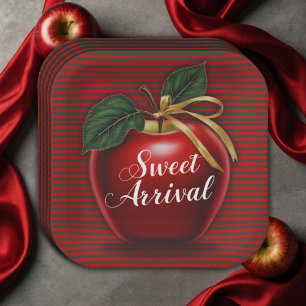Plato De Papel Sweet Arrive Red Apple Baby Shower