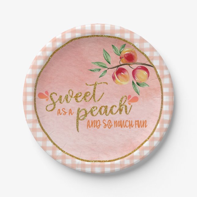 Plato De Papel Sweet as a Peach Plate - Gingham (P) (Anverso)