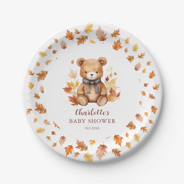 Plato De Papel Sweet Autumn Teddy Bear Baby Shower (Anverso)