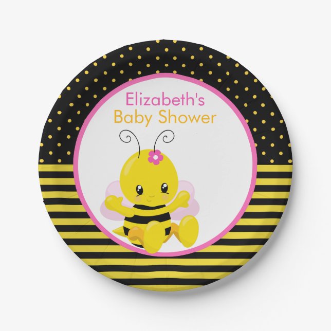 Plato De Papel Sweet Baby Bee Chica Baby Shower Placa de papel (Anverso)