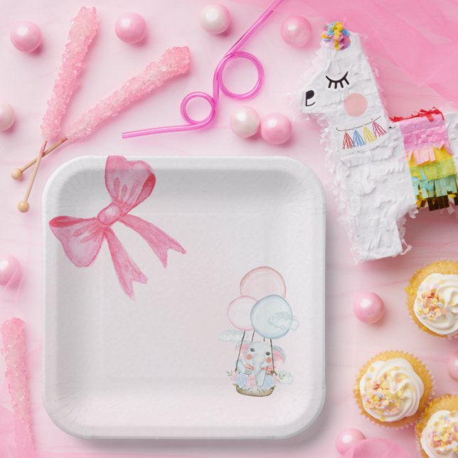 Plato De Papel Sweet Baby Elephant Balloon – Pastel Baby Shower  (Fiesta)