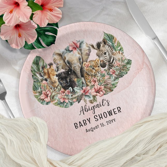 Plato De Papel Sweet Baby Girl Animals Tropical Safari Shower (Subido por el creador)