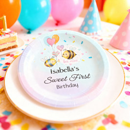 Plato De Papel Sweet Bee First Birthday Personalized