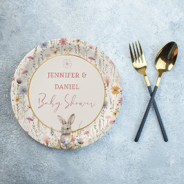 Plato De Papel Sweet Beige Wildflower Bunny Baby Shower