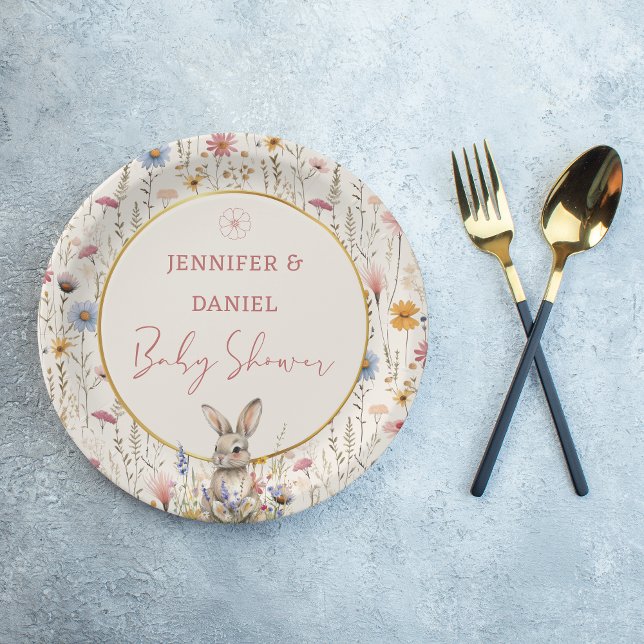 Plato De Papel Sweet Beige Wildflower Bunny Baby Shower (Subido por el creador)