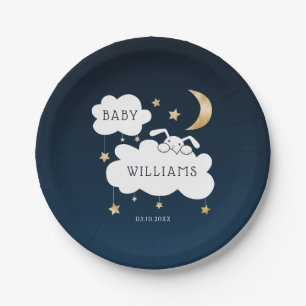 Plato De Papel Sweet Bunny Baby Shower Navy Blue Gold