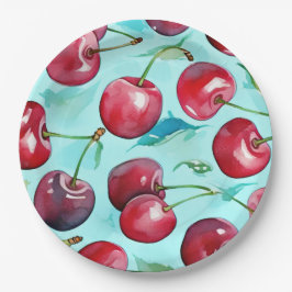 Plato De Papel Sweet cherries colorful watercolor cherry art 