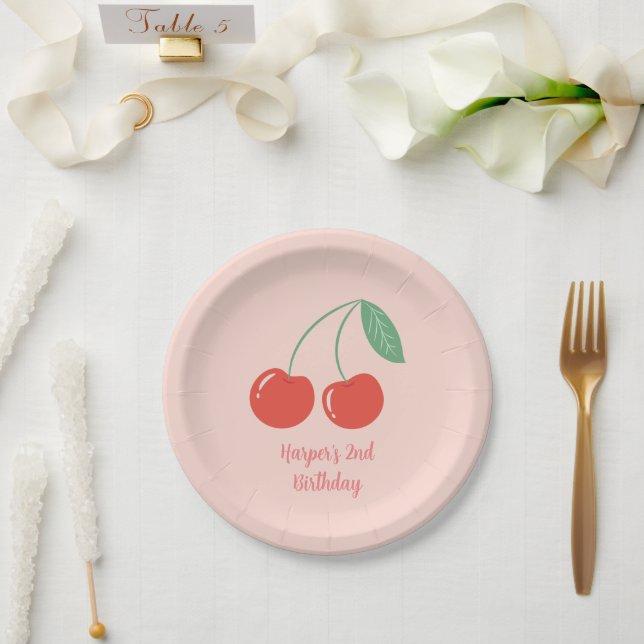 Plato De Papel Sweet Cherry Birthday Party Tema Plate de papel (Boda)