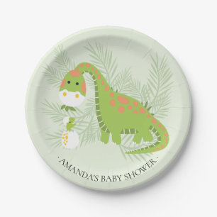 Plato De Papel Sweet Dinosaur Boys Baby Shower 7" Plate