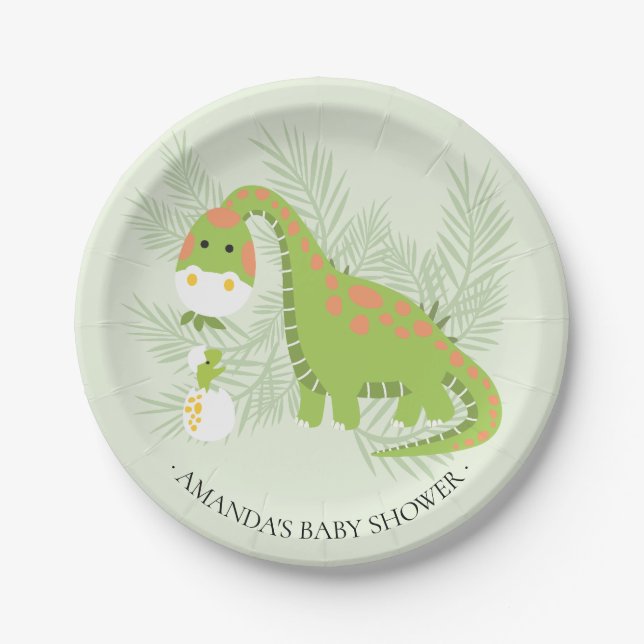 Plato De Papel Sweet Dinosaur Boys Baby Shower 7" Plate (Anverso)