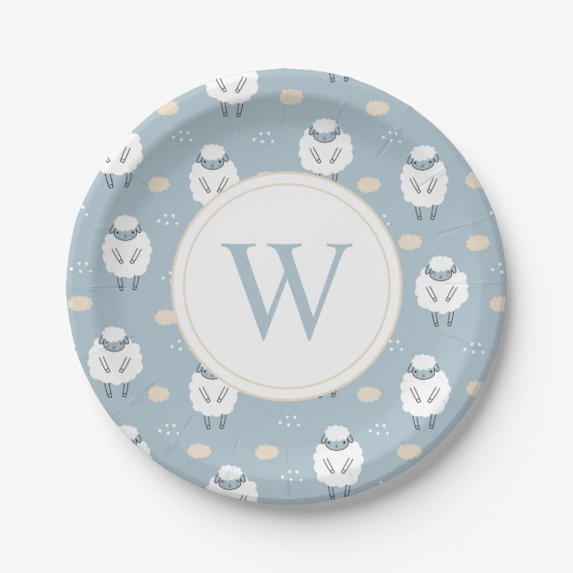 Plato De Papel Sweet Dreams Counting Sheep Monograma (Anverso)