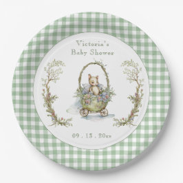 Plato De Papel Sweet Fairytale Animal Green Gingham Baby Shower