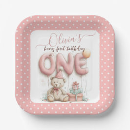 Plato De Papel Sweet First Birthday with Teddy Bear 