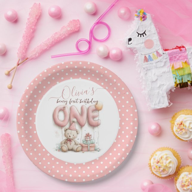 Plato De Papel Sweet First Birthday with Teddy Bear  (Fiesta)