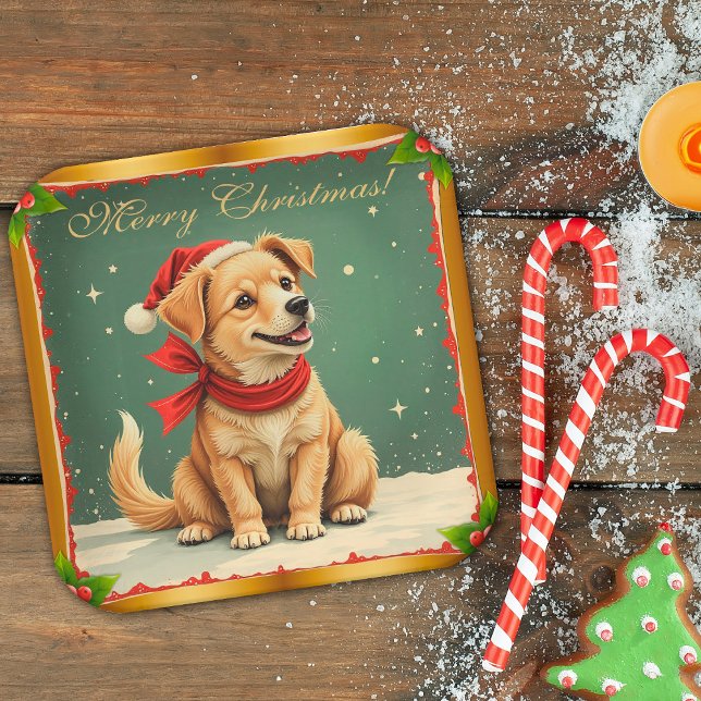 Plato De Papel Sweet Golden Retriever Puppy Christmas (Subido por el creador)