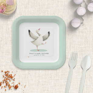 Plato De Papel Sweet Goose Ilustracion Nombre Baby Shower