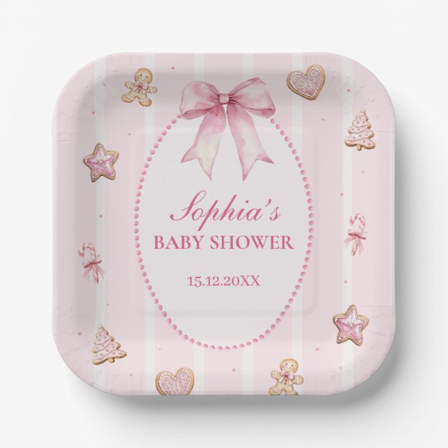 Plato De Papel Sweet Holiday Baby Shower Pink Cookie (Anverso)